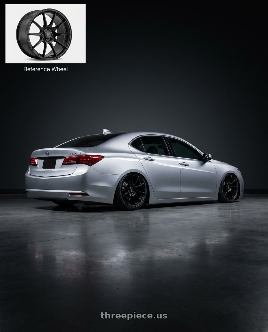 2019 Acura TLX with Forgestar CF10 5x114.3 19x9.5 +29 Gloss Black wheels rear three quarter view slight stretch tires