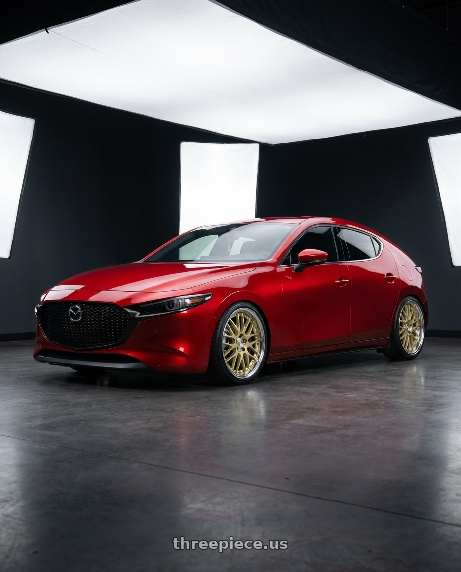 2024 Mazda 3 with Work Lanvec Lm1 5x114.3 18x9.5+0 O Disk Light Metallic Gold wheels