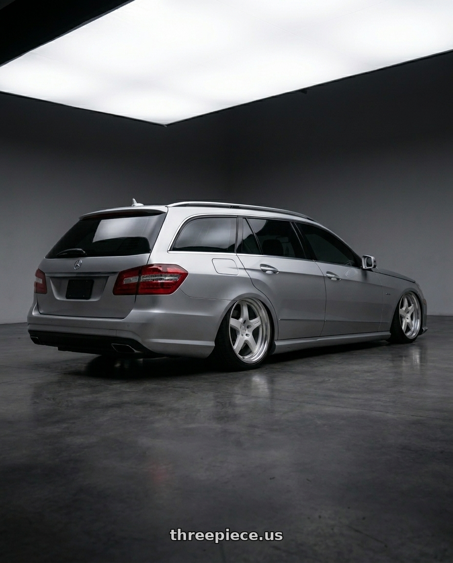 2010 Benz s212 with Work T7r 2P 5x120 18x10.0 +38 WHITE wheels rear three quarter view square tires