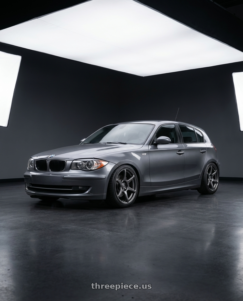 2012 BMW 1 Series E82 with Kansei K11G Tandem 5X120 18x9.5 22 Gunmetal wheels front three quarter view lowered stance