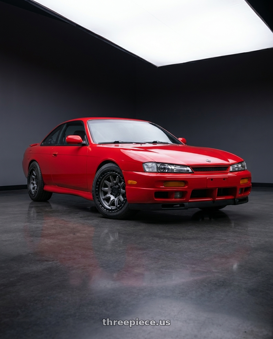 Nissan 240sx 1999 with Black Rhino CALICO 5X127 17X8.5 +34 MATTE GUNMETAL W/ MATTE BLACK LIP wheels