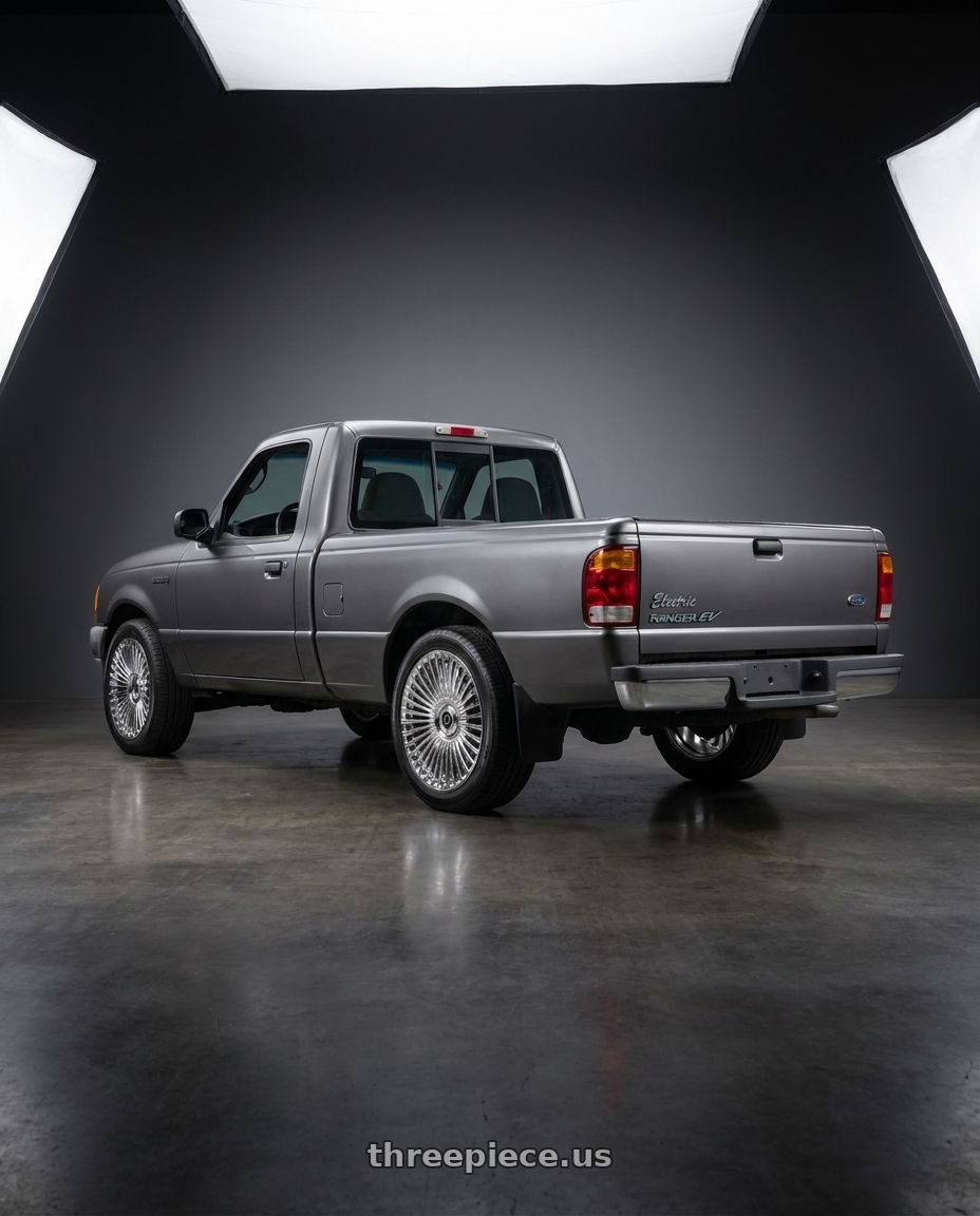 2000 ford ranger ev with DOLCE LUXURY TRENTO 5x108/5x112 22x9 +35 Chrome wheels rear three quarter view square tires