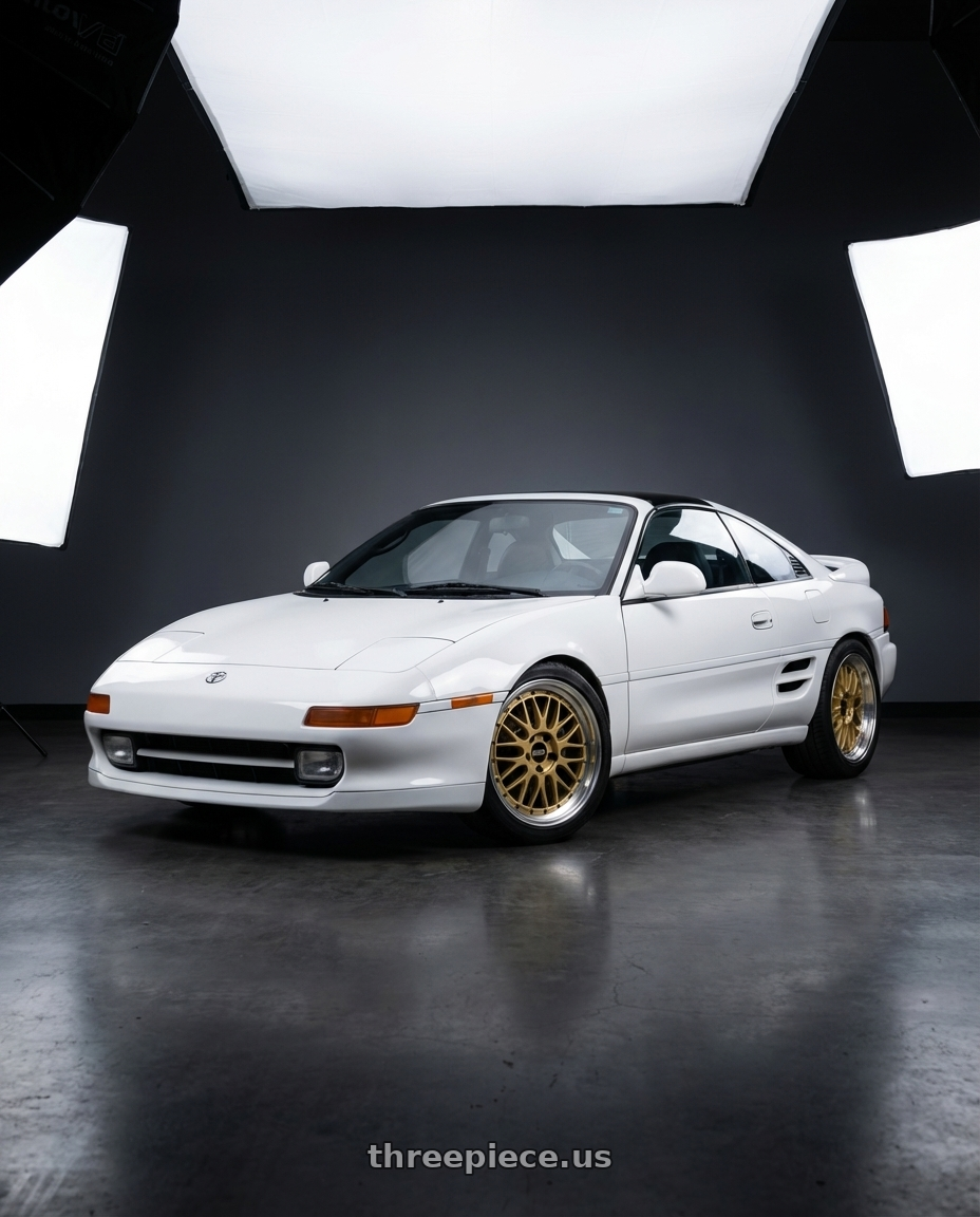 1991 Toyota mr2 with BBS LM 5x114.3 18x9.0+42 Gold wheels front three quarter view stock stance