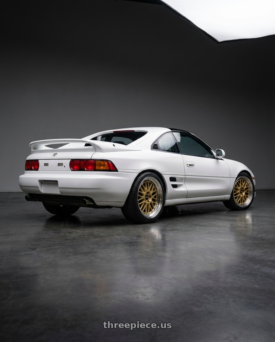 1991 Toyota mr2 with BBS LM 5x114.3 18x9.0+42 Gold wheels rear three quarter view square tires