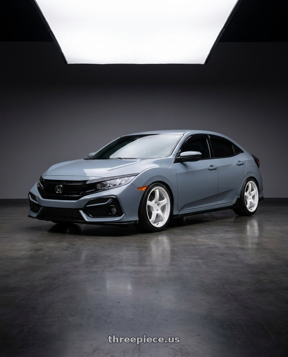 2021 Honda Civic sports hatchback with Gram Lights 57CR 5x114.3 18x9.5 +38 CERAMIC WHITE PEARL wheels