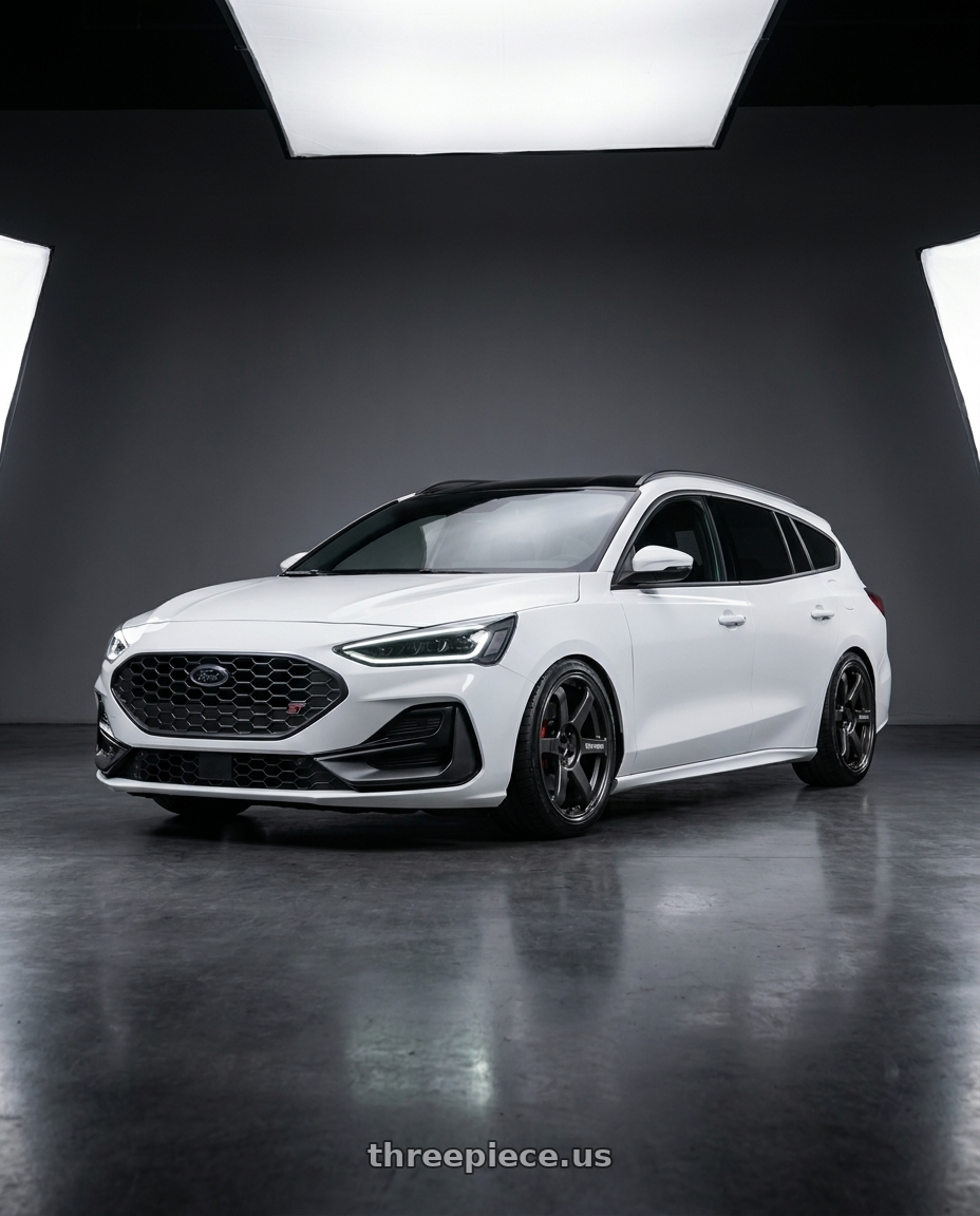 2025 ford focus wagon ST white with Volk Racing TE37 SAGA S-PLUS 5x114.3 19x10.5 +15 DIAMOND DARK GUNMETAL wheels