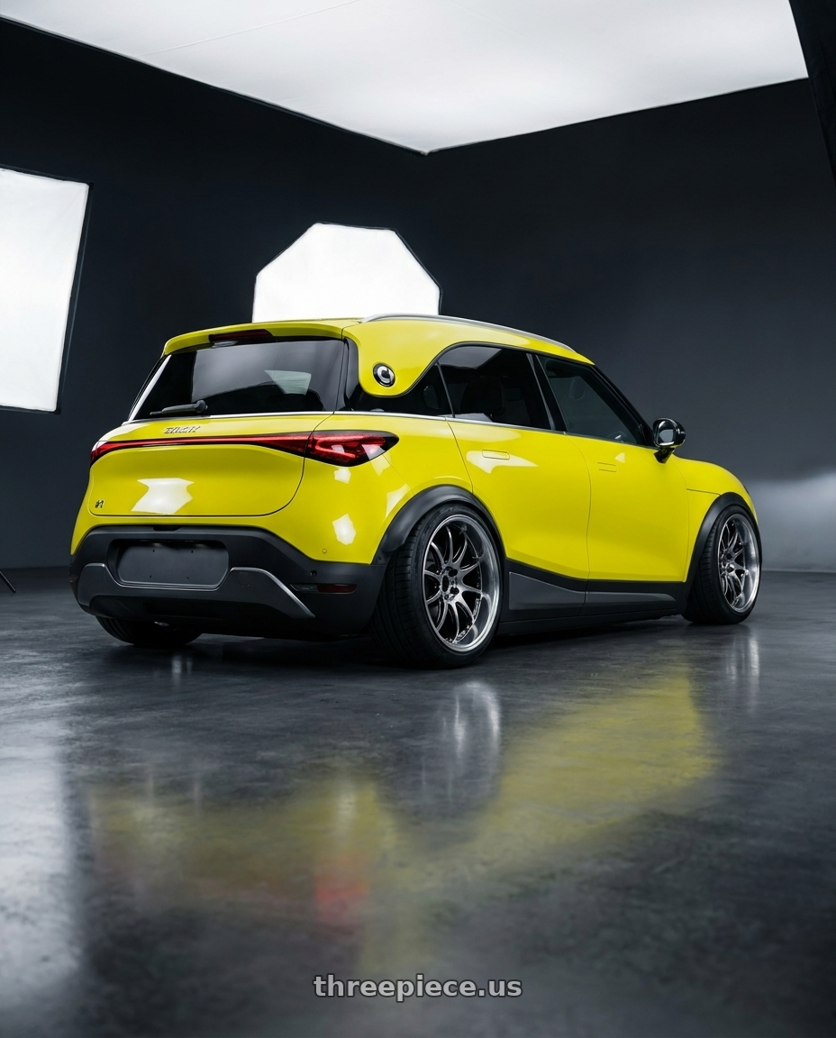 2024 smart #1 with Work Emotion D9r 5x100 18x9.5 +30 Gt Silver Rim Cut wheels rear three quarter view meaty tires