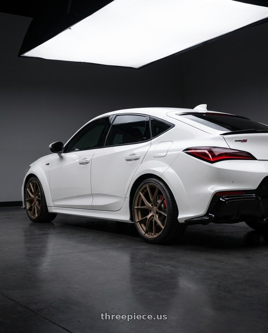 2026 Acura Integra Type S with Aodhan AFF7 5x120 19x9.5+35 Matte Bronze wheels rear three quarter view square tires