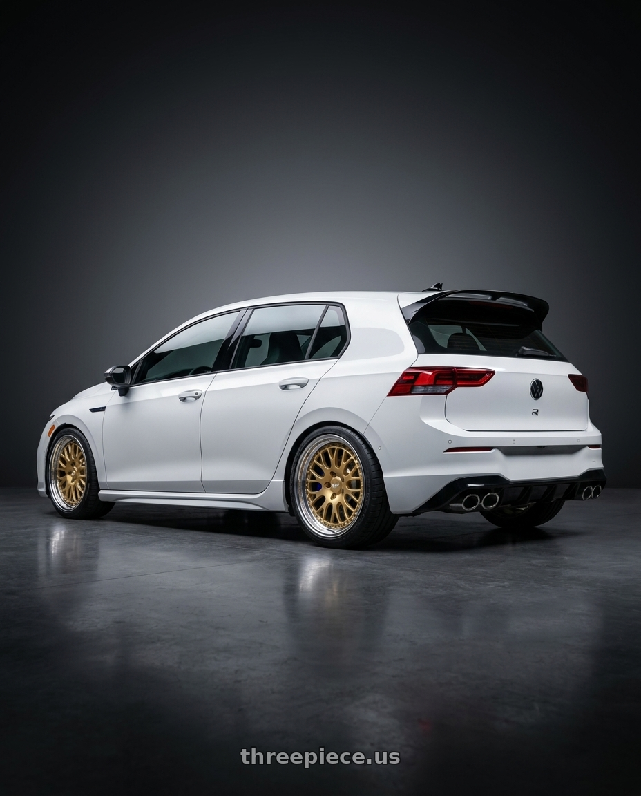 2026 vw golf r with CCW CZ14 5x112 19x8.5 +45 Polished wheels rear three quarter view square tires