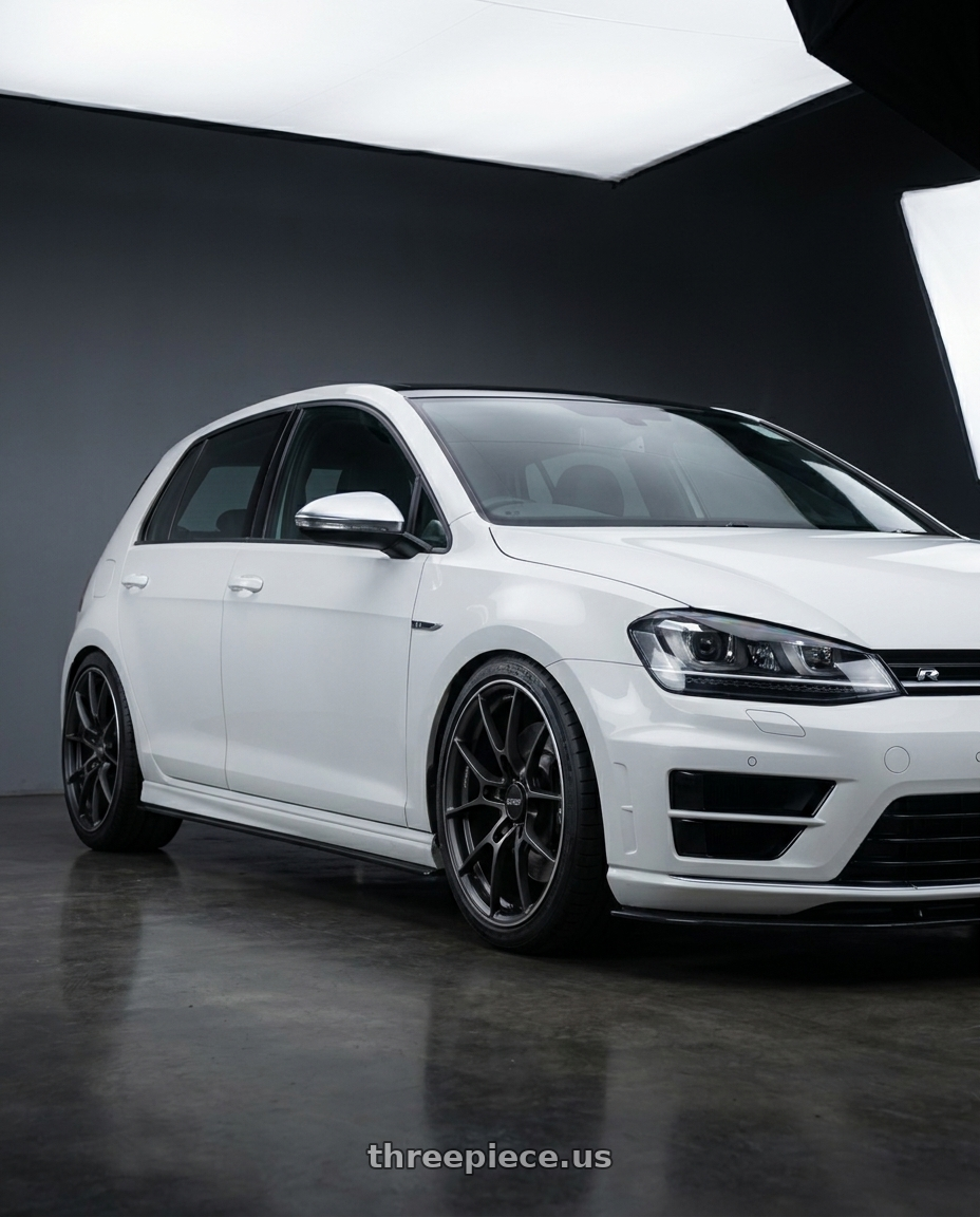2014 Volkswagen Golf R MK7  with Volk Racing G025 5x114.3 18x8.5+35 Matte Gunblack / Rim Edge DC wheels