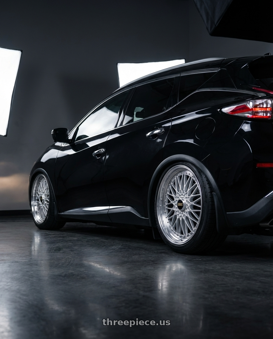 2017 nissan murano  with BBS Super-RS 5x112 19x9.0+42 Silver wheels rear three quarter view slight stretch tires