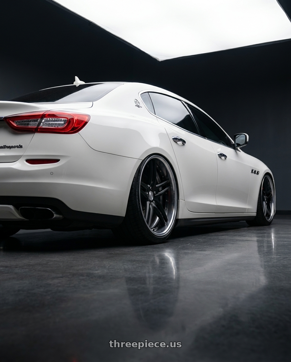 2014 maserati quattroporte gts  with Work Gnosis Gr205 5x114.3 20x11+45 H Disk Matte Black wheels rear three quarter view square tires