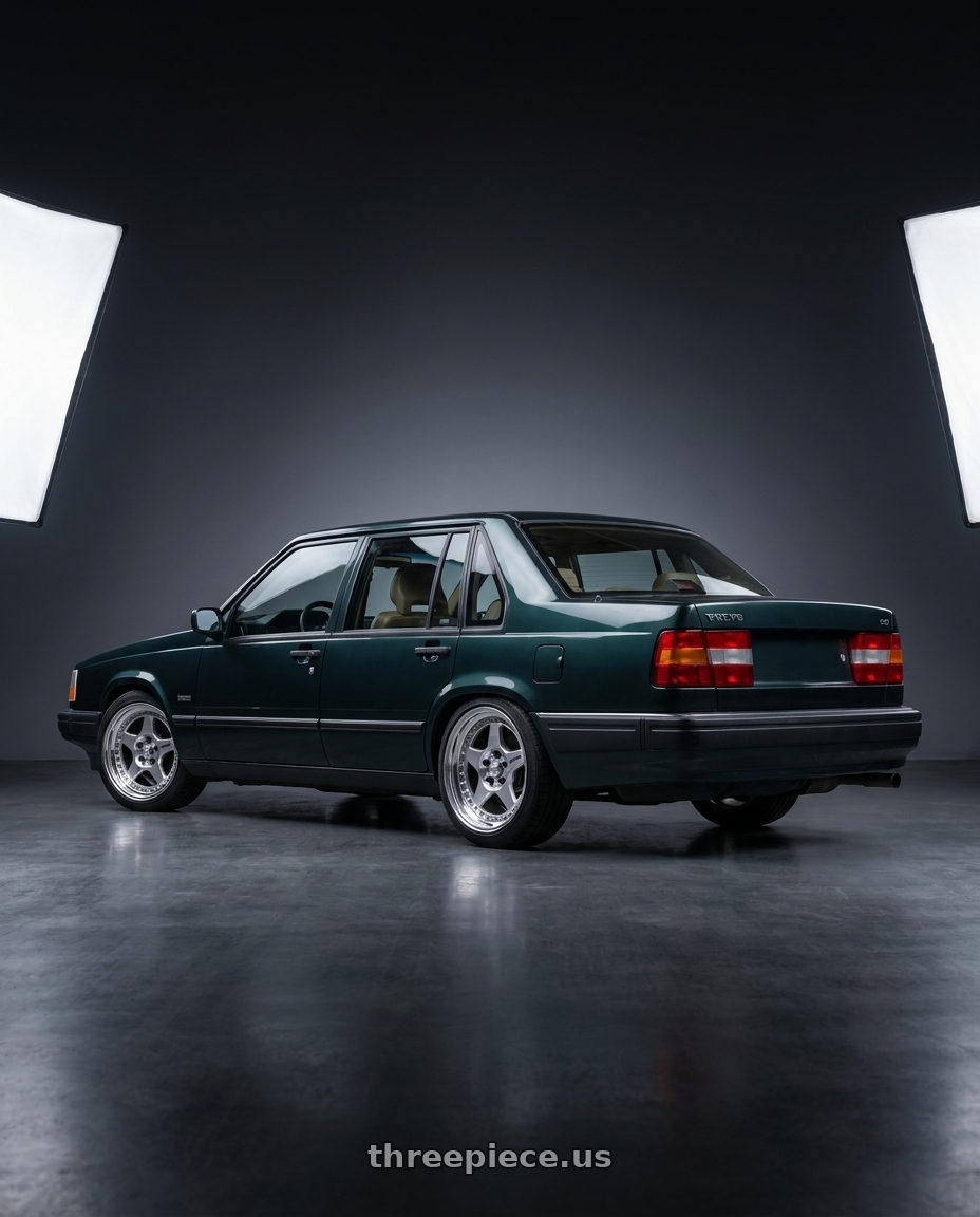 1991 volvo 940 se with Work Meister Cr01 5x108 15x6+20 O Disk Bright Buff Finish wheels rear three quarter view square tires