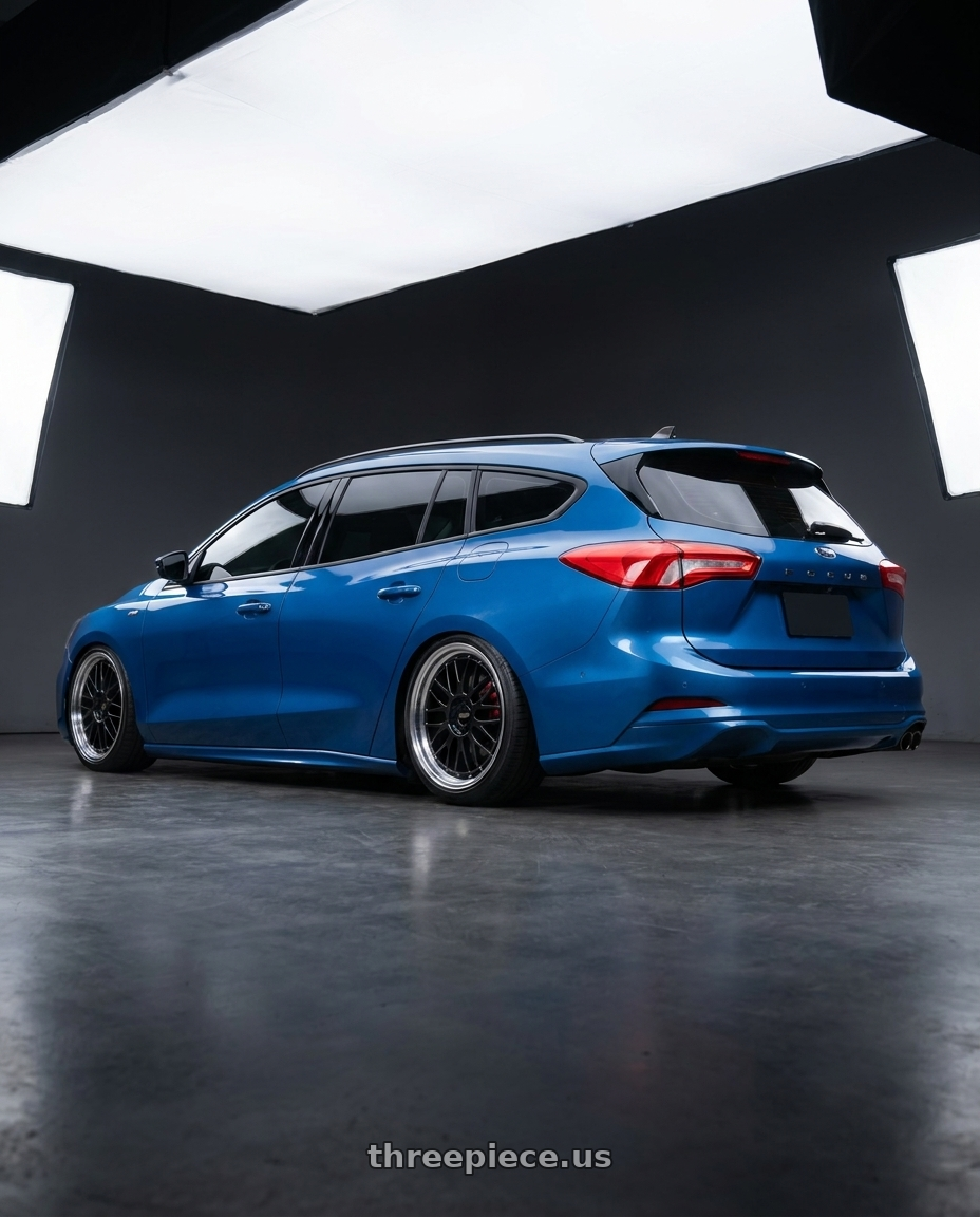 2024 ford focus wagon with BBS LM 5x112 20x8.5+38 Diamond Black wheels rear three quarter view slight stretch tires