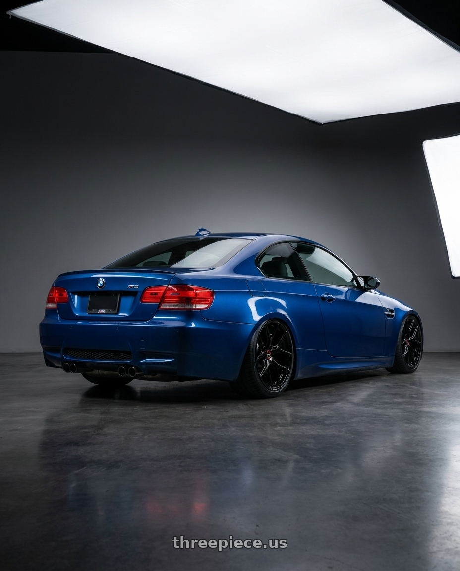 2008 Bmw E92 M3 Coup with VOSSEN HF-5 5X114.3 19x9.5 +40 GLOSS BLACK wheels rear three quarter view slight stretch tires