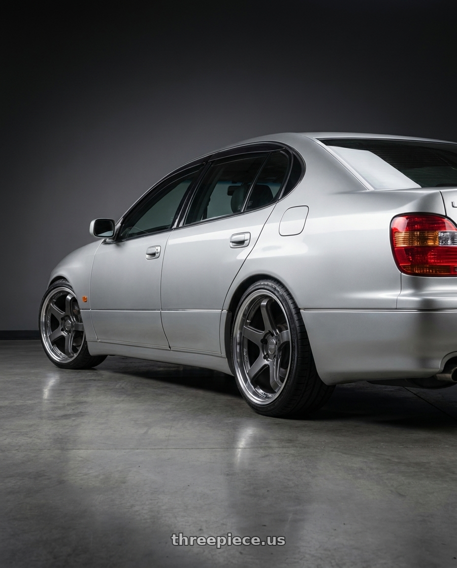 2001 Lexus Gs 300 with KATANA RACING HR05 5x114.3 18x9.5 +38 Gloss Gunmetal M Lip wheels rear three quarter view square tires