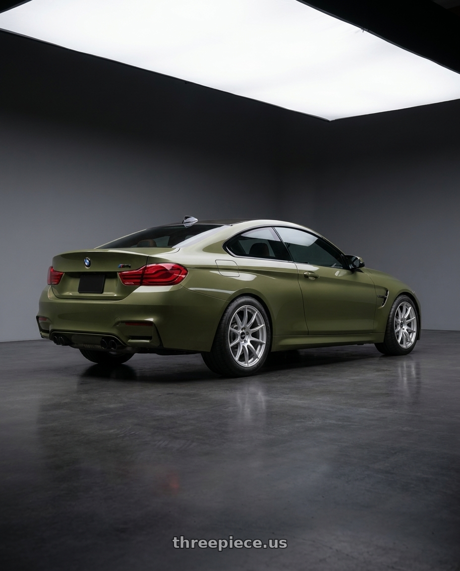 2020 bmw m4 with Enkei TS9 5x100 17x9+45 Silver Paint wheels rear three quarter view meaty tires