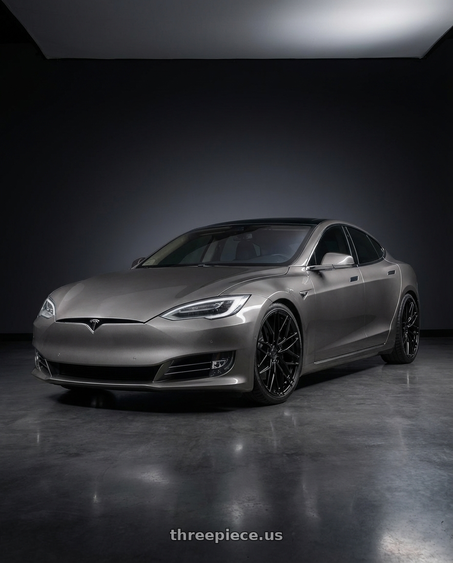 2018 Tesla Model S with Avant Garde Wheels M520R 5X120 21x12 +52 Gloss Black wheels