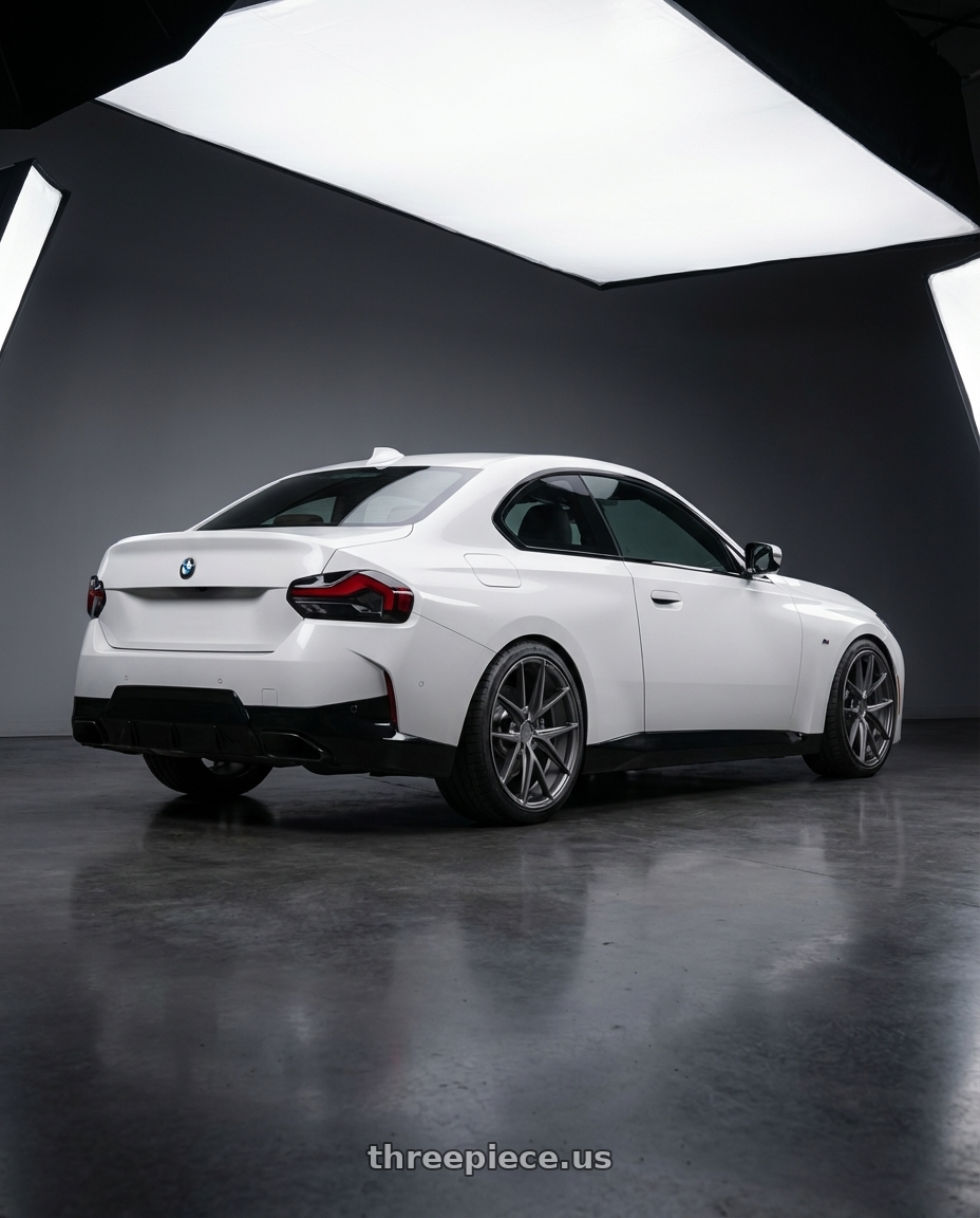 2024 BMW 2 Series G42 with Niche 1PC M116 MISANO 5X112 19X8.5 +25 MATTE GUN METAL wheels rear three quarter view square tires