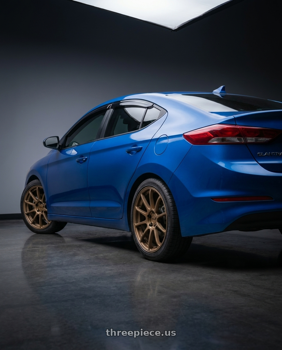 2018 Hyundai ELANTRA with KATANA RACING KR07 5x114.3 18x8 +40 Matte Bronze wheels rear three quarter view square tires