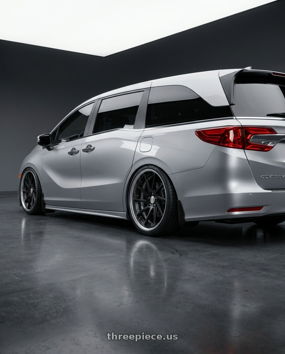 2024 honda odyssey with Work Gnosis Cvs 5x120 21x8.5+45 O Disk Matte Black wheels rear three quarter view square tires
