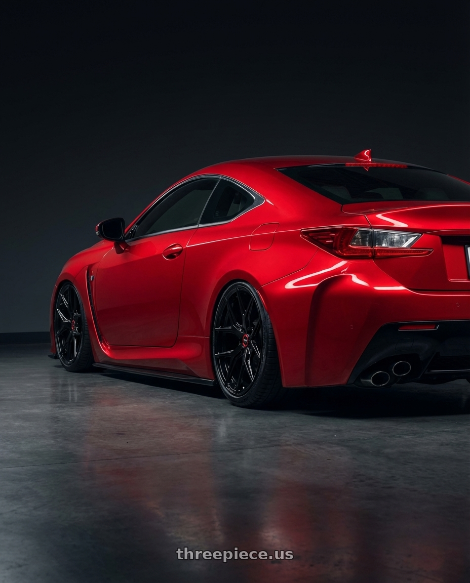 2018 Lexus RC F with Vossen HF-5 19x8.5 / 5x114.3 / ET32 / Flat Face / 73.1 - Gloss Black Wheel - HF5-9N60 wheels rear three quarter view slight stretch tires