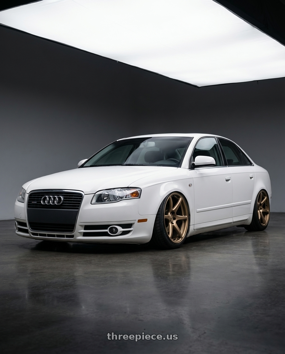 2010 Audi A4 B7 with Kansei K11B Tandem 5X112 19x10.5 22 Bronze wheels front three quarter view stanced stance