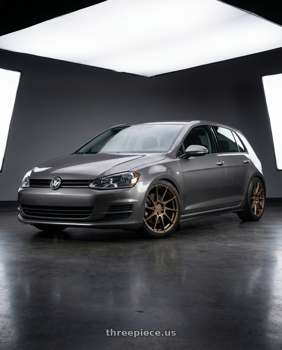 2019 Volkswagen GTI MK7 with Aodhan AH09 5x112 18x9.5 +35 Matte Bronze wheels front three quarter view lowered stance