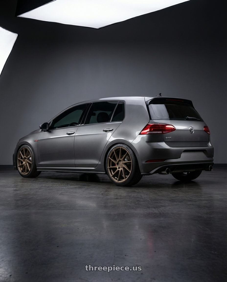 2019 Volkswagen GTI MK7 with Aodhan AH09 5x112 18x9.5 +35 Matte Bronze wheels rear three quarter view square tires