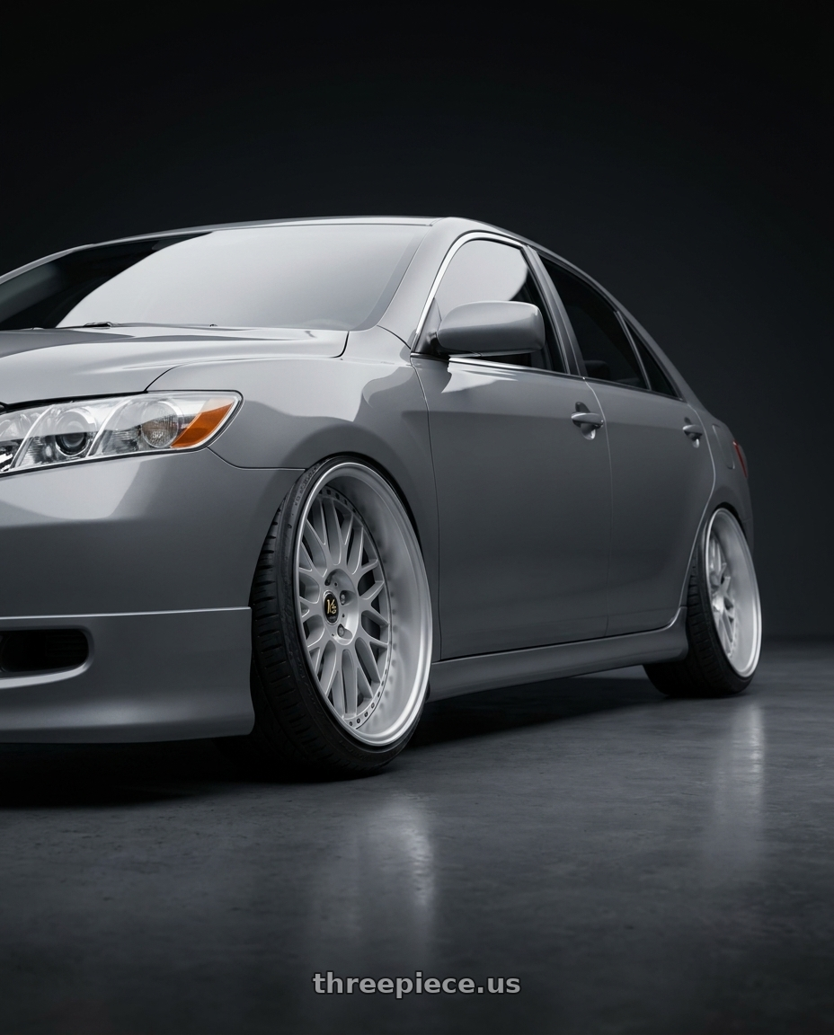 2007 Toyota Camry with Work Vs-Xx 5x114.3 20x14-33 T Disk Light Grey Silver wheels