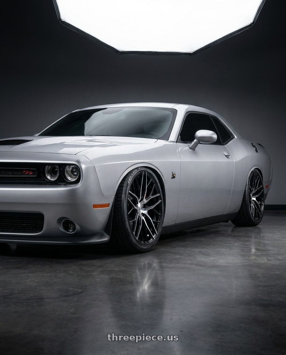 2023 dodge challenger scat pack with Axe ZX11  5x115 22X9+30 BLACK AND POLISHED FACE wheels