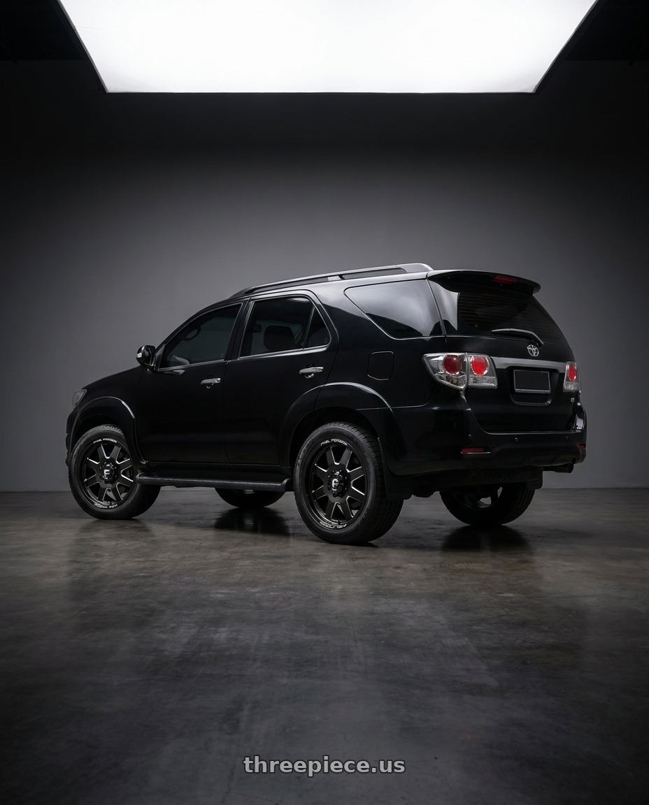 2012 Toyota Fortuner with Fuel Mono DE09 FF09D 8X210 20X8.25 +105 MATTE BLACK MILLED wheels rear three quarter view square tires