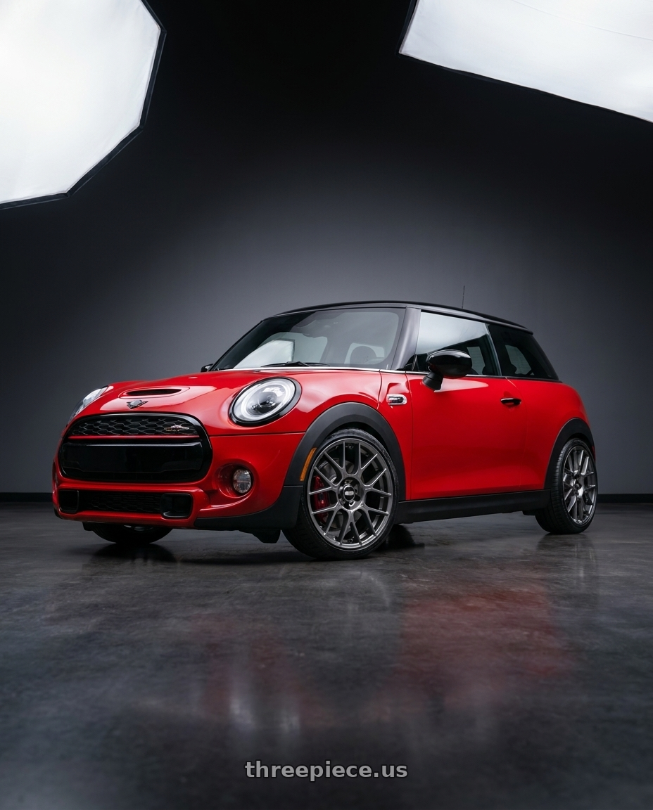 2025 mini jcw red with BBS XR 5x100 18x8.0+45 Gloss Platinum wheels