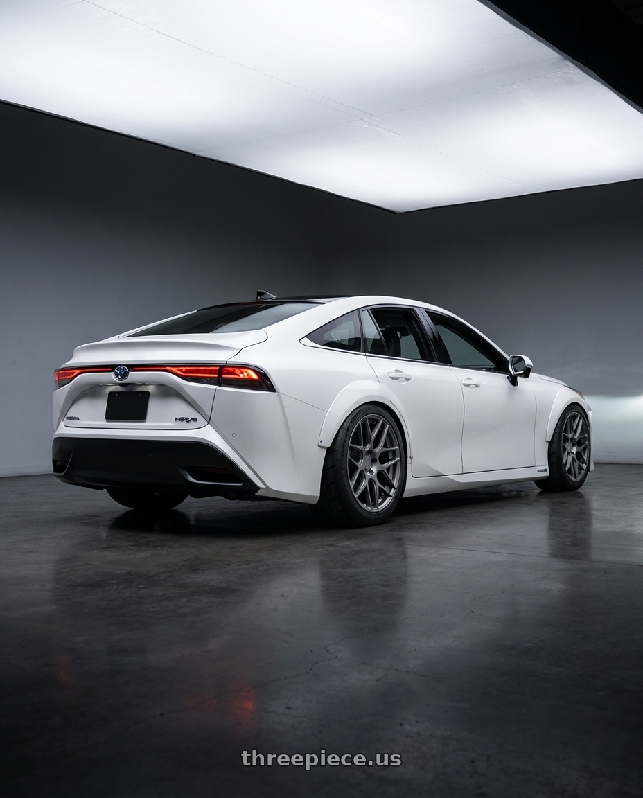 2021 Toyota mirai with Aodhan AFF2 5x120 20x9+30 Matte Gray wheels rear three quarter view meaty tires