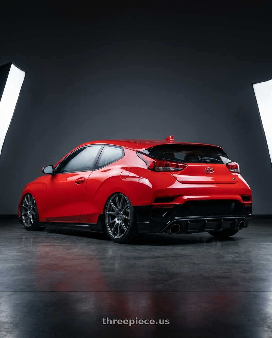 2022 Hyundai Veloster N with Forgestar CF5V 5x114.3 19x9 +35 Gloss Anthracite wheels rear three quarter view slight stretch tires