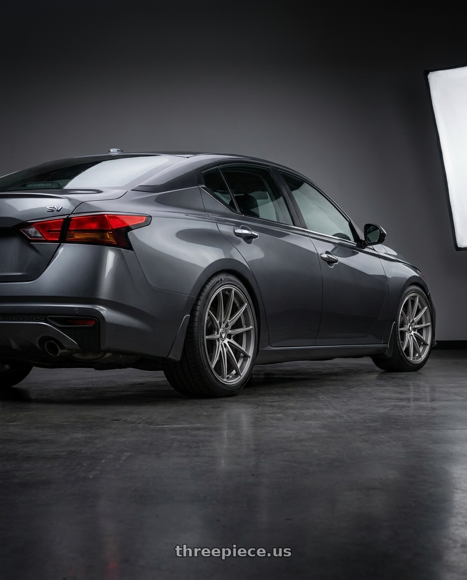 2021 Nissan Altima SV with Konig Oversteer 5x114.3 18x8+35 Opal wheels rear three quarter view square tires