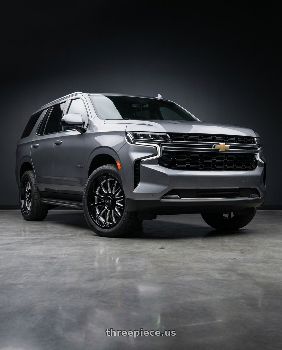 2021 Chevrolet Tahoe LS with Cali Off-Road Summit 9110 6x139.7 22x12-51 Gloss Black/Milled Spokes wheels
