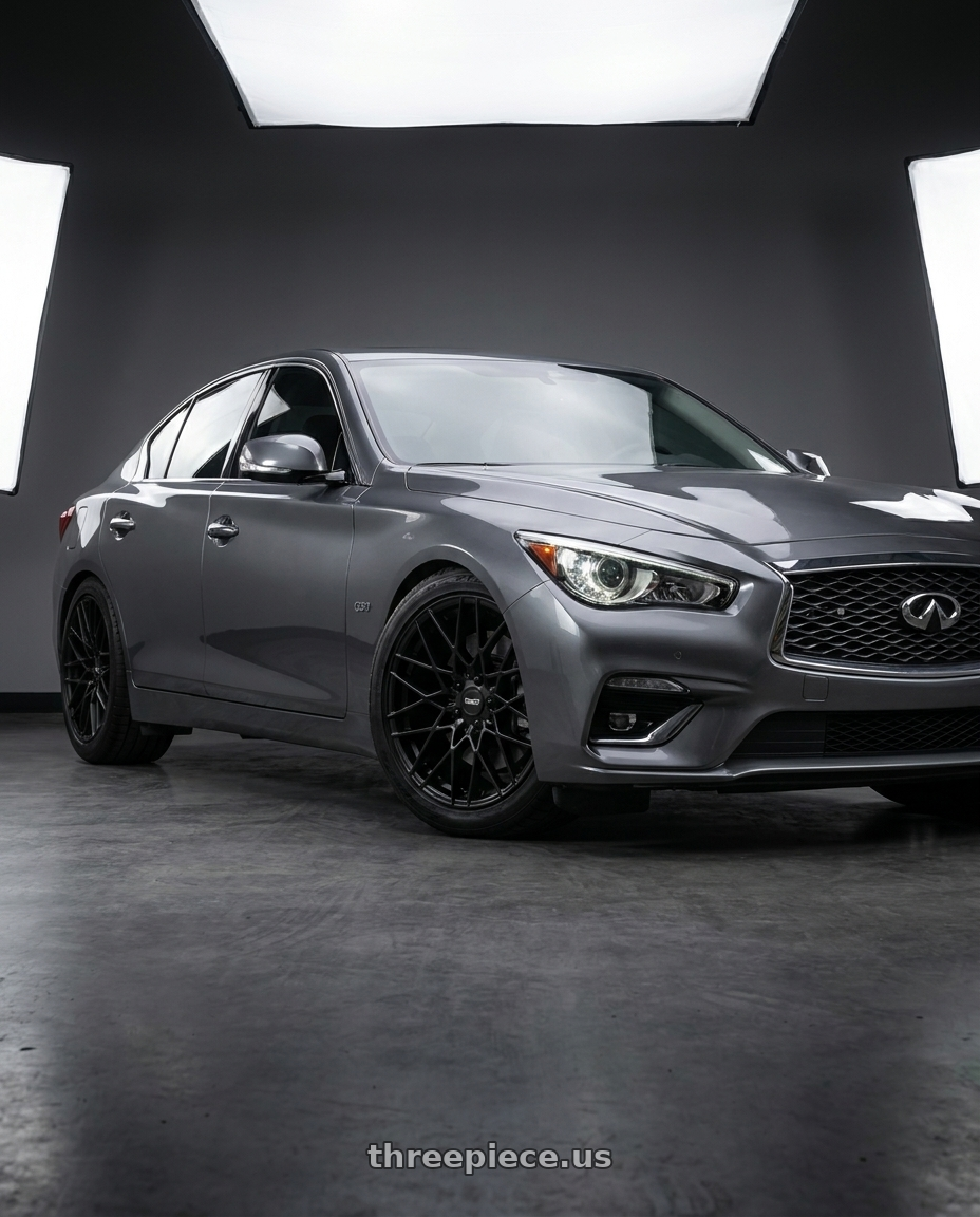 2021 Infiniti Q50 Red Sport with American Racing AR927 BARRAGE 5X114.3 20X9 +35 SATIN BLACK wheels