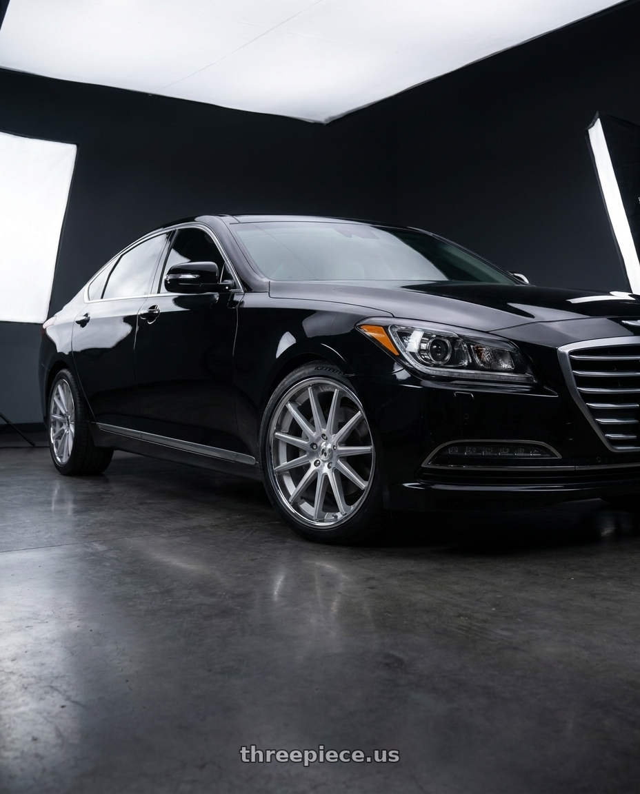 2016 Hyundai Genesis 3 8 with Asanti Black ABL-24 BETA 5X114.3 20X9 +35 BRUSHED SILVER W/ CHROME LIP wheels