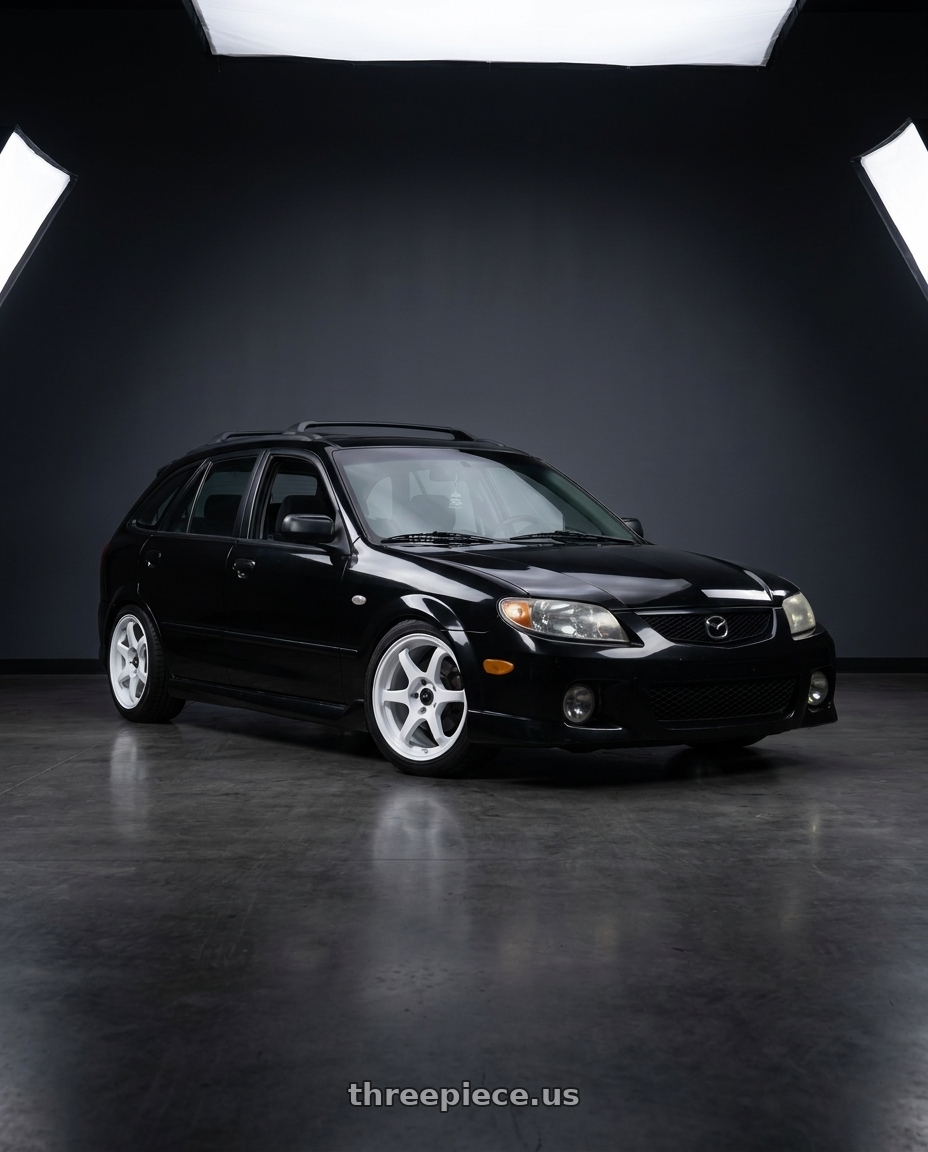 2002 Mazda Protege5 with MST Wheels MT40 5X114.3 16x7.0 +38 Glossy White wheels