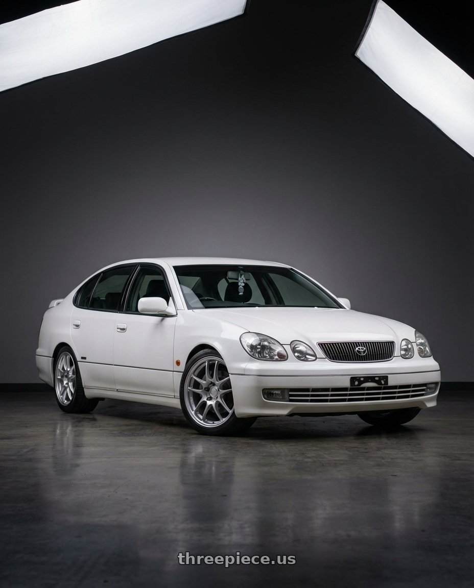 1997 Toyota Aristo V300 with Enkei PF01 5x114.3 18x8.5+48 Silver wheels