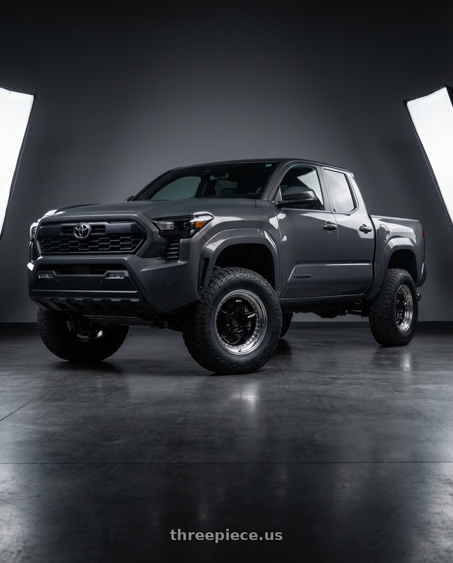 2024 Toyota Tacoma sr underground  with Work Meister S1 3P 5x100 18x7+48 A Disk Black wheels front three quarter view raised stance