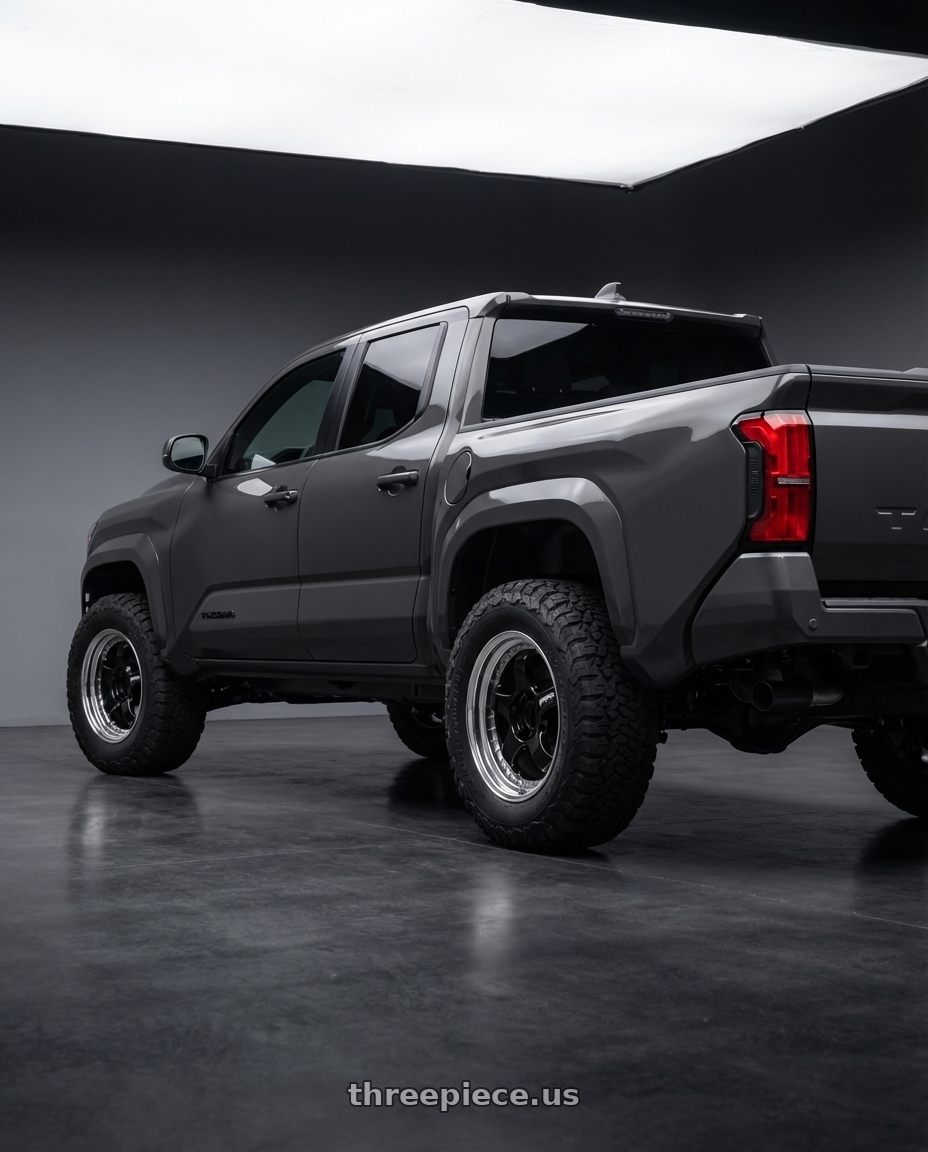 2024 Toyota Tacoma sr underground  with Work Meister S1 3P 5x100 18x7+48 A Disk Black wheels rear three quarter view meaty tires