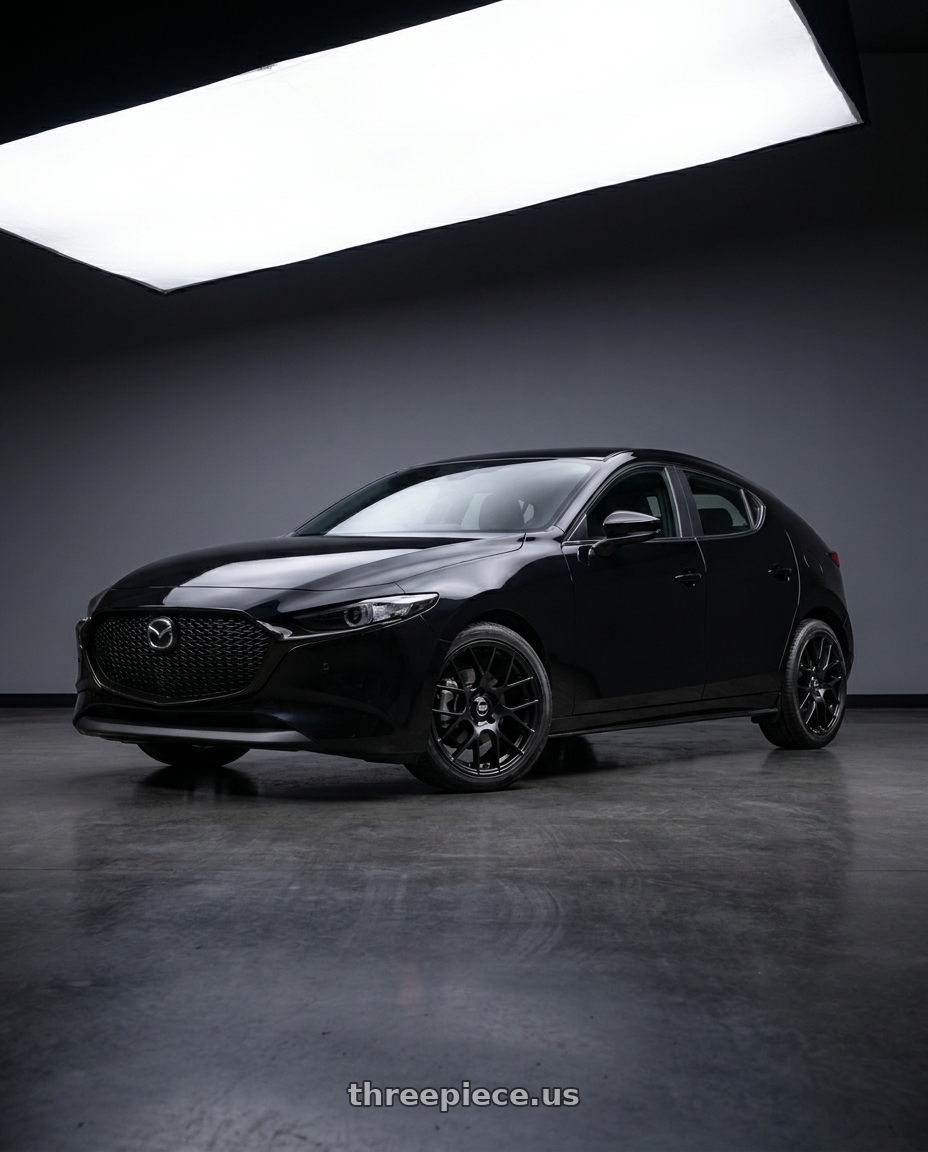 2024 Mazda 3 Hatchback Black with Enkei Raijin 5x114.3 19x8.5+50 Black wheels