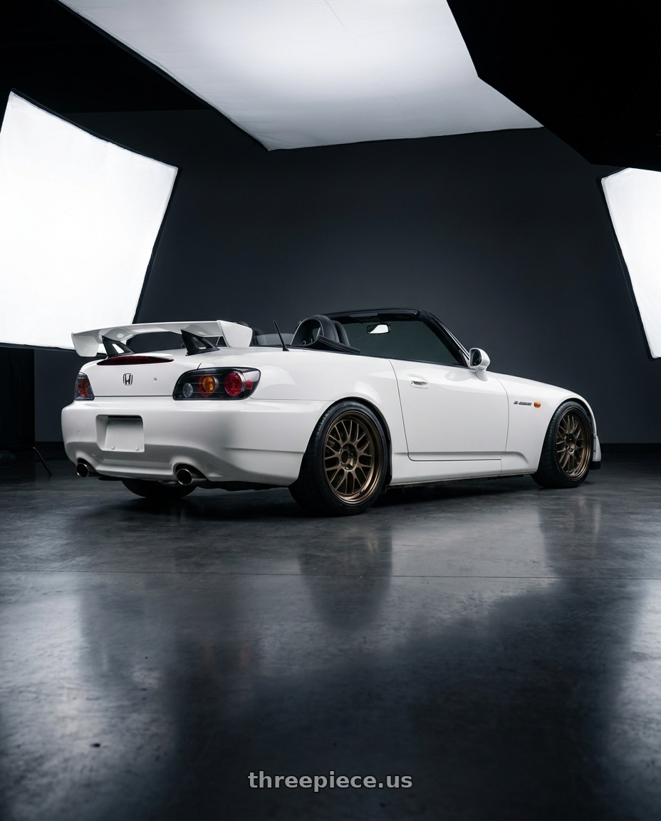 2009 S2000 Ap2 Type S with Volk Racing 21A 5x120 18X9+0  Bronze wheels rear three quarter view square tires