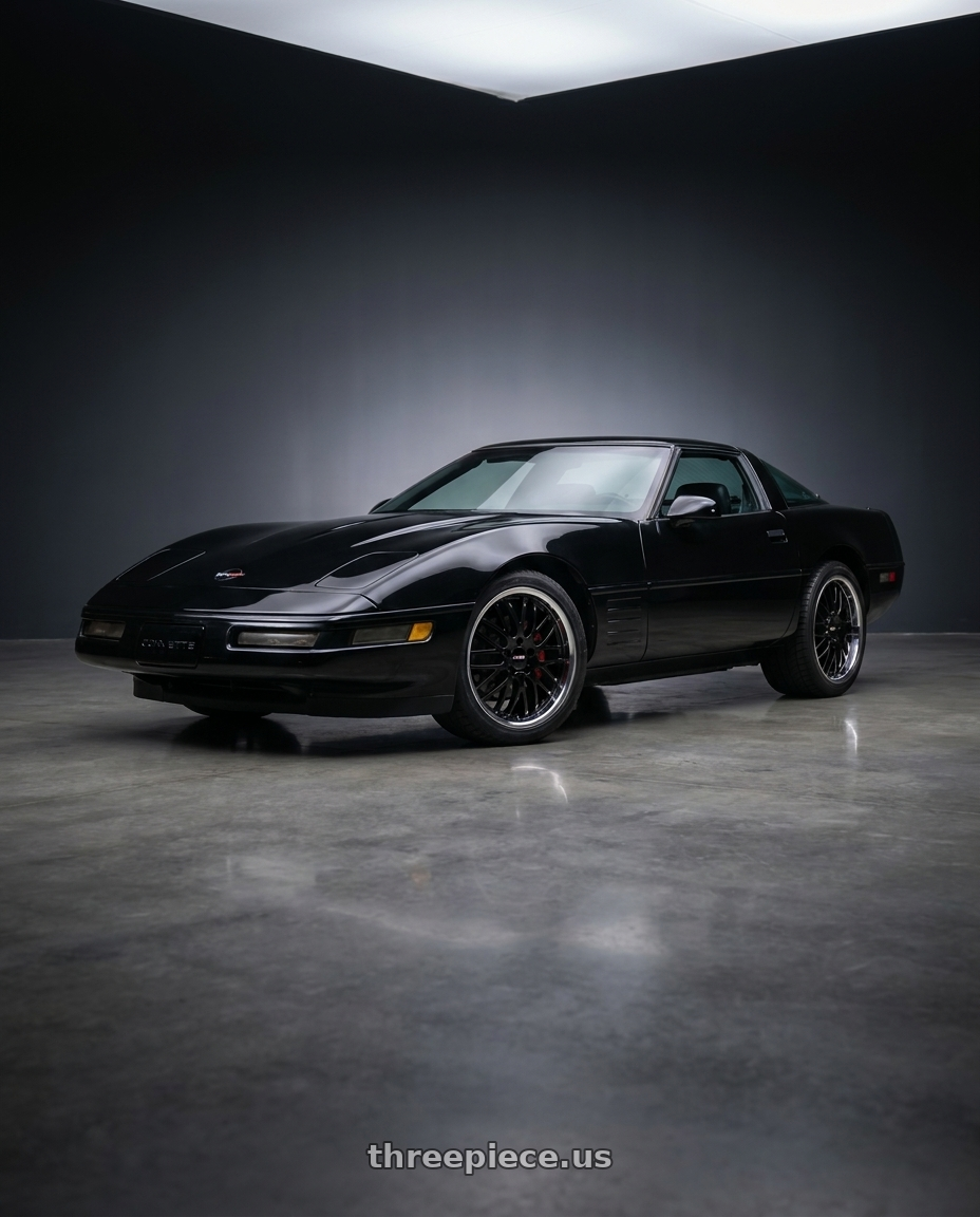 1994 Chevrolet Corvette with Cray MANTA 5X120.65 20X10.5 +65 GLOSS BLACK W/ MIRROR CUT LIP wheels