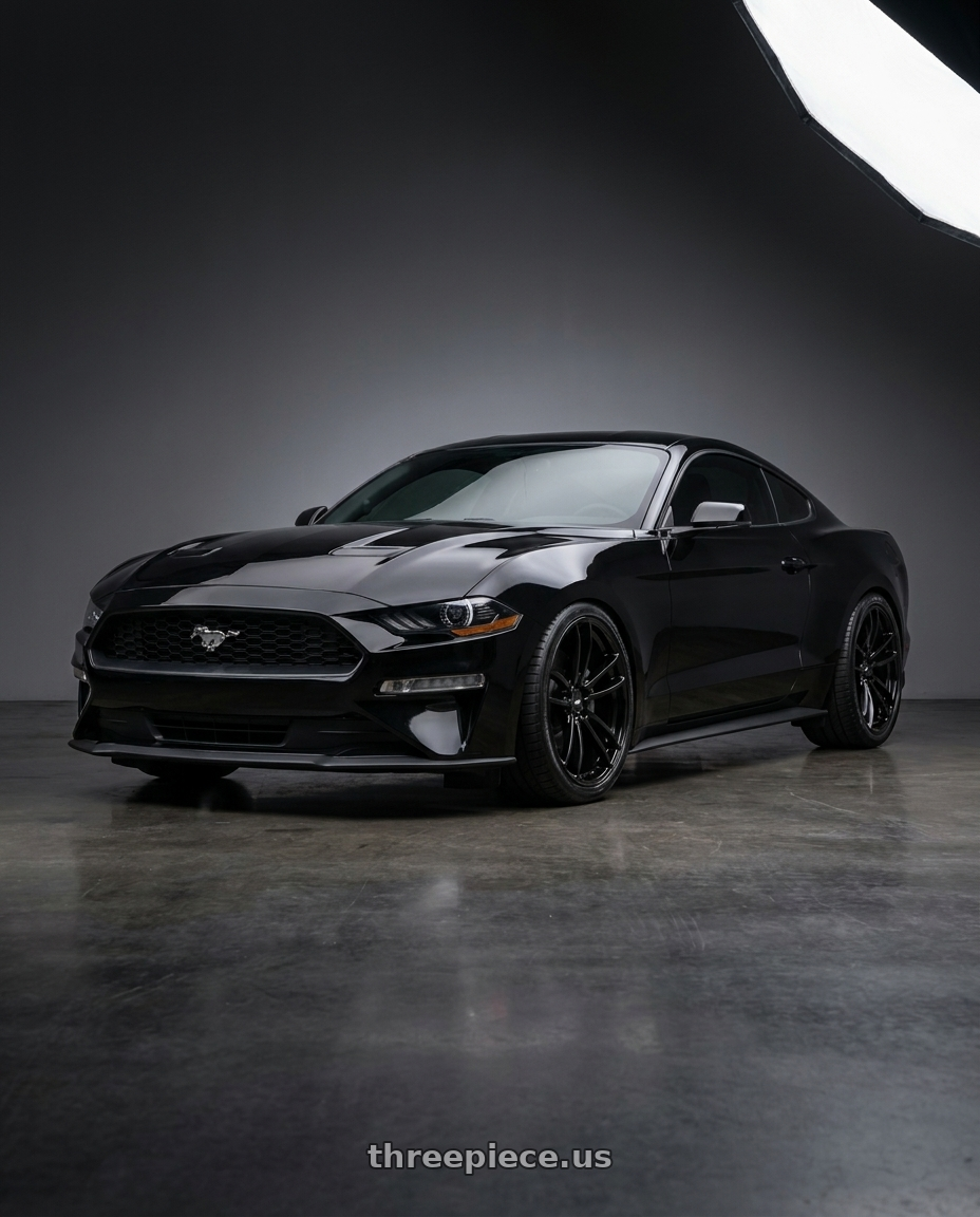 2021 Ford Mustang GT with American Racing AR941 MACH FIVE 5X114.3 19X11 +25 GLOSS BLACK wheels