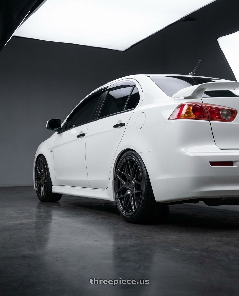 2012 mitsubishi fortis with MRR FS1 5x114.3 18x8.5  +20 Carbon Flash wheels rear three quarter view slight stretch tires