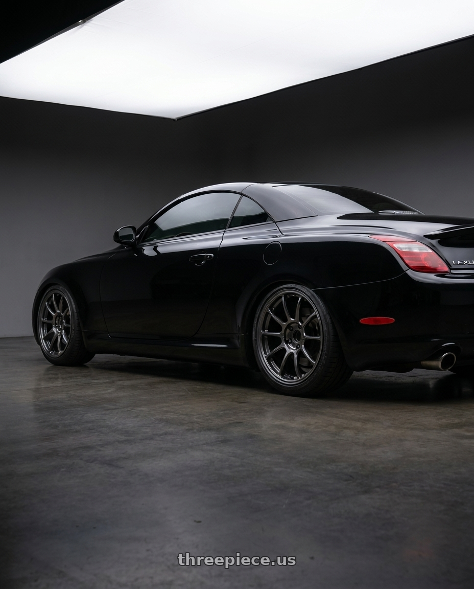 2005 lexus sc430 with Volk Racing ZE40 M-SPEC 5x114.3 19x9.5 +22 DIAMOND DARK GUNMETAL wheels rear three quarter view square tires