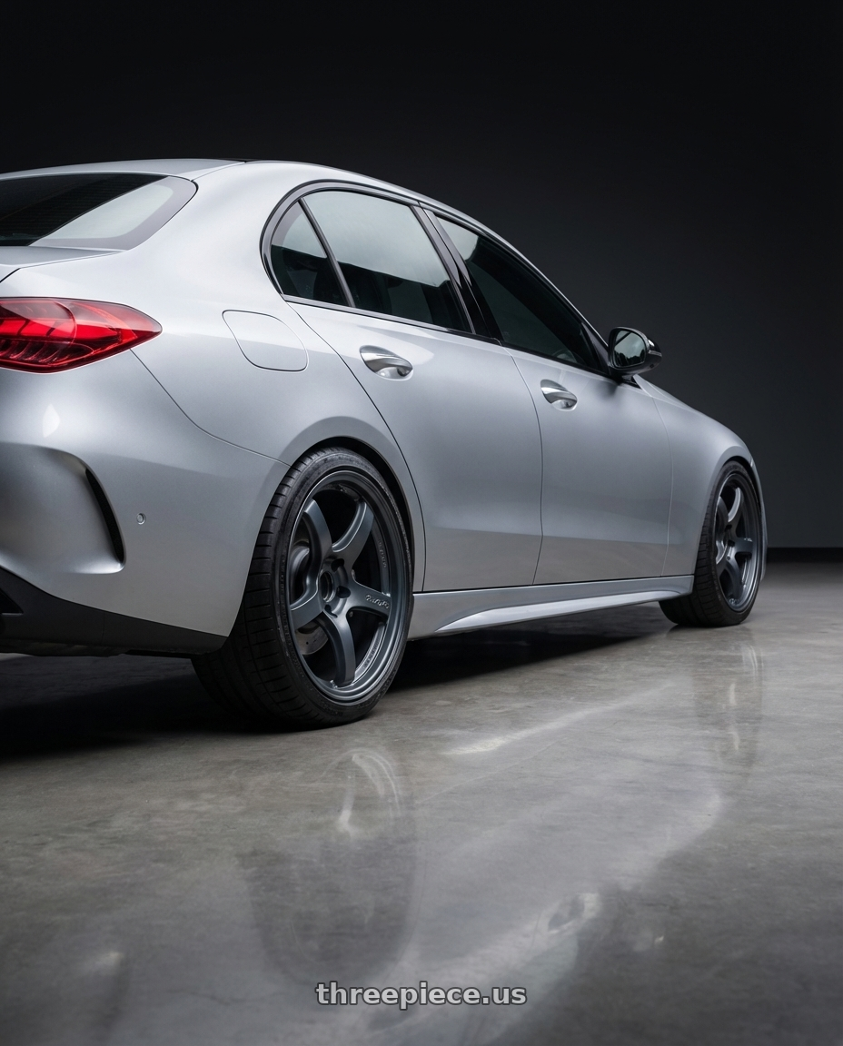 2022 Mercedes-Benz C-Class W206 with Gram Lights 57CR 5x112 19x10.5+35 Gunblue II wheels rear three quarter view square tires